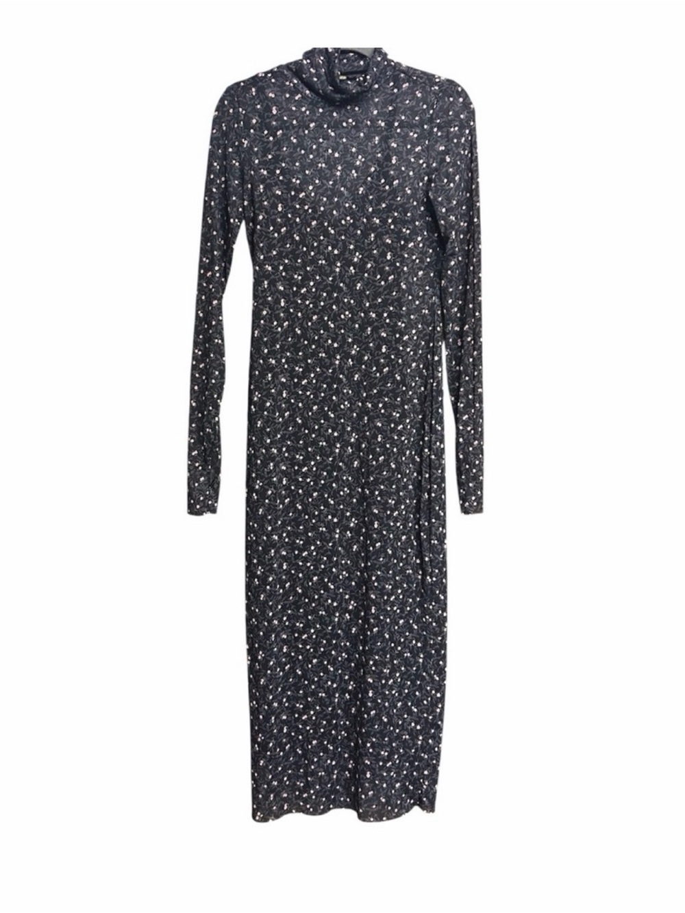 AFRM Sheer Floral Turtleneck Long Sleeve Bodycon Stretchy Maxi Dress